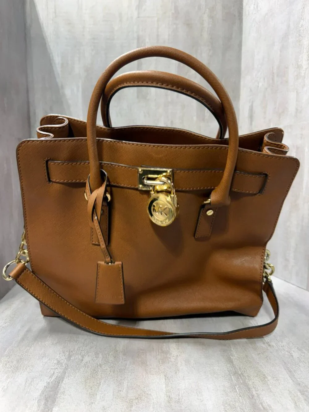 Michael Kors Hamilton Brown Leather Satchel Tote Shoulder Bag